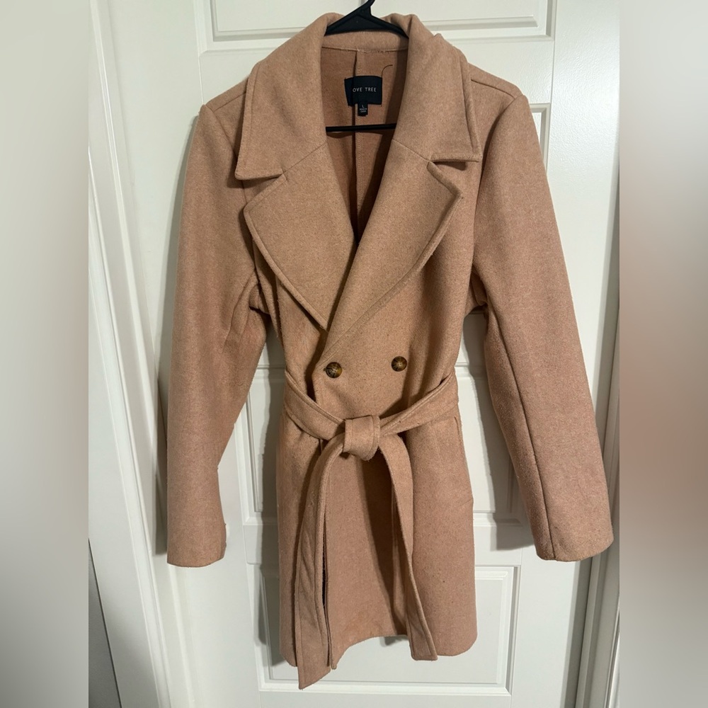 Love Tree Tan Blush Double-Breasted Suede Trench Coat